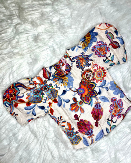 Girls Floral Printed Puff Sleeve Casual Top for Kids | Stylish Cotton Blend Top by He And She