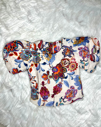 Girls Floral Printed Puff Sleeve Casual Top for Kids | Stylish Cotton Blend Top by He And She