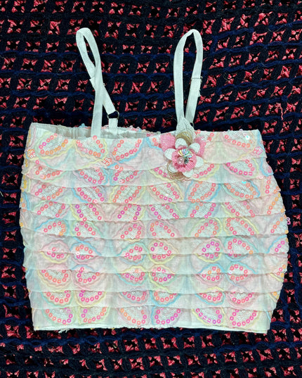 He & She Girls Tissue Crop Top – Stylish Blue & Pink Party Wear Crop Top for Kids & Girls