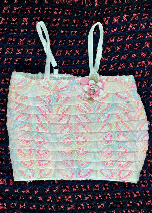 He & She Girls Tissue Crop Top – Stylish Blue & Pink Party Wear Crop Top for Kids & Girls