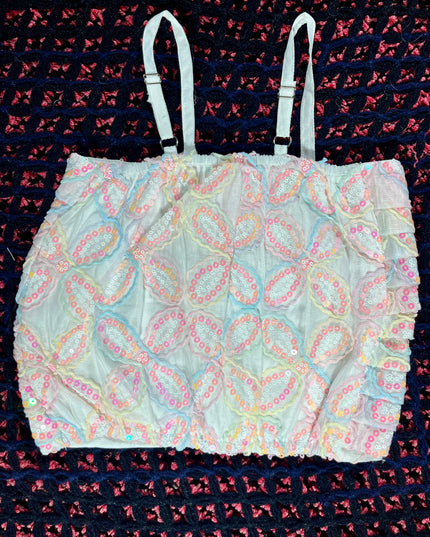 He & She Girls Tissue Crop Top – Stylish Blue & Pink Party Wear Crop Top for Kids & Girls