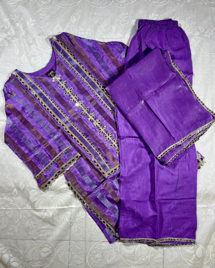 He and She Women’s Purple Ethnic Palazzo Set with Dupatta | Elegant Kurta Palazzo Suit Set