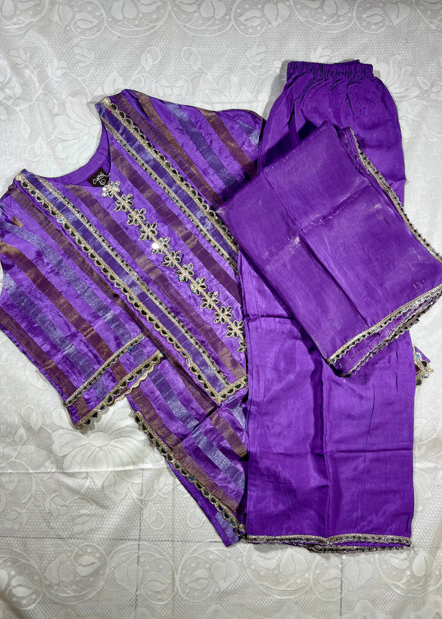 He and She Women’s Purple Ethnic Palazzo Set with Dupatta | Elegant Kurta Palazzo Suit Set