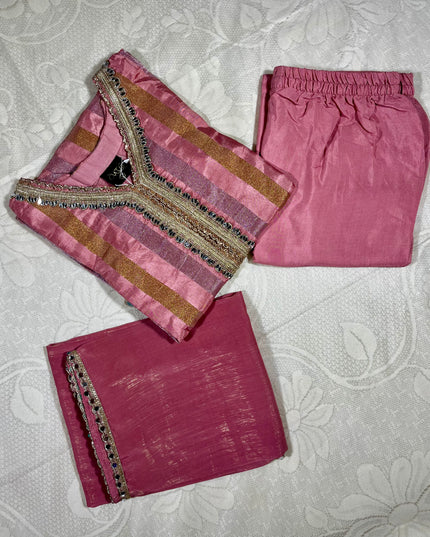 He and She Women’s Pink Embroidered Palazzo Set with Dupatta | Elegant Ethnic Kurta Set