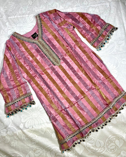 He and She Women’s Pink Embroidered Palazzo Set with Dupatta | Elegant Ethnic Kurta Set