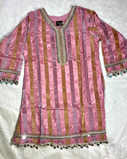 He and She Women’s Pink Embroidered Palazzo Set with Dupatta | Elegant Ethnic Kurta Set