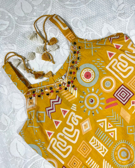 He and She Women’s Mustard Ethnic Printed Kurti Pant Set with Dupatta