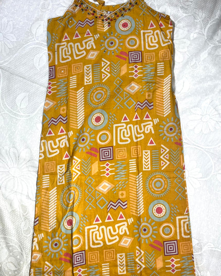 He and She Women’s Mustard Ethnic Printed Kurti Pant Set with Dupatta