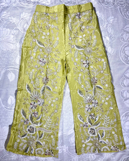 He & She Women’s Lime Green Embroidered Kurta Palazzo Co-Ord Set