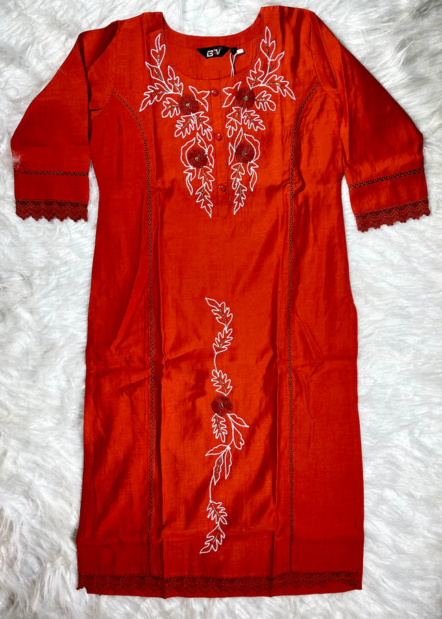 He and She Women’s Rust Orange Embroidered Palazzo Set with Dupatta