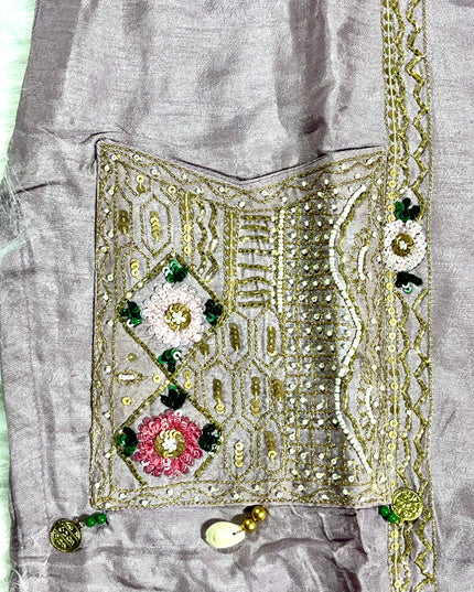 He and She Women’s Lavender Embroidered Kurta Pant Dupatta Set | Ethnic Wear Suit Set for Festive & Party Wear