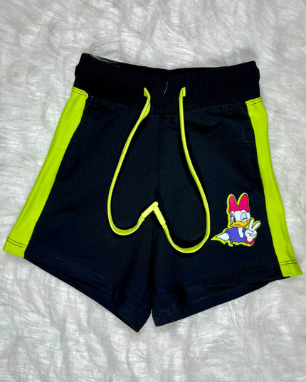 He and She Girls Daisy Duck Printed Co-ord Set | Trendy Black T-Shirt & Shorts Set for Kids