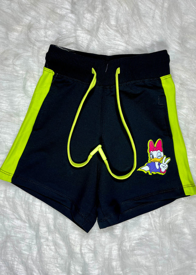 He and She Girls Daisy Duck Printed Co-ord Set | Trendy Black T-Shirt & Shorts Set for Kids