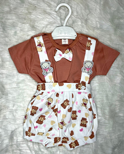 Baby Girls Teddy Print Jumpsuit Romper with Bow | Cute Casual Outfit for Kids