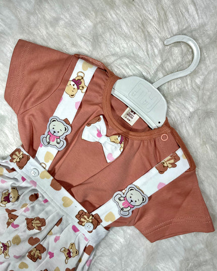 Baby Girls Teddy Print Jumpsuit Romper with Bow | Cute Casual Outfit for Kids