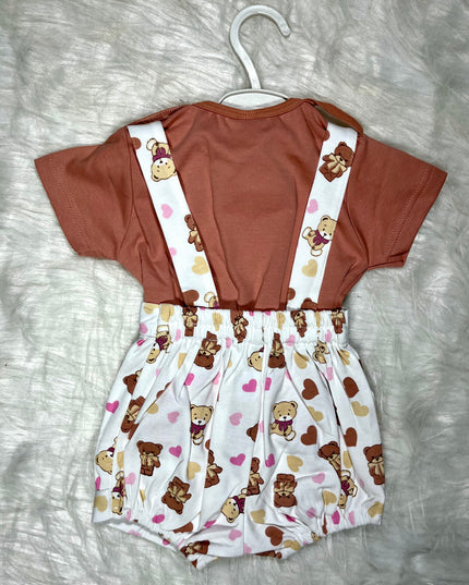 Baby Girls Teddy Print Jumpsuit Romper with Bow | Cute Casual Outfit for Kids