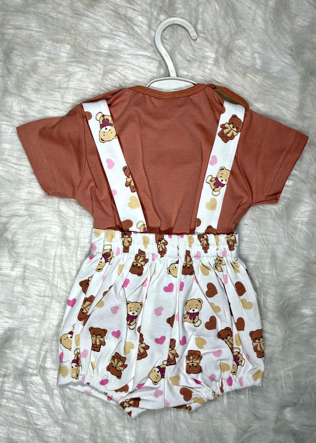 Baby Girls Teddy Print Jumpsuit Romper with Bow | Cute Casual Outfit for Kids
