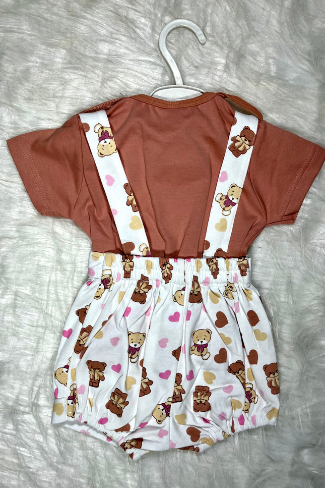 Baby Girls Teddy Print Jumpsuit Romper with Bow | Cute Casual Outfit for Kids