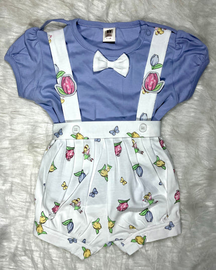 BLUE JUMPSUIT Baby Girls Floral Print Jumpsuit Romper with Bow | Cute Summer Outfit for Infants