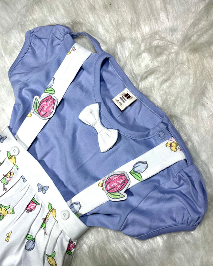 BLUE JUMPSUIT Baby Girls Floral Print Jumpsuit Romper with Bow | Cute Summer Outfit for Infants
