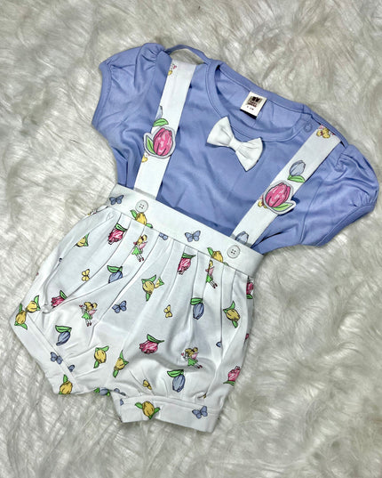 BLUE JUMPSUIT Baby Girls Floral Print Jumpsuit Romper with Bow | Cute Summer Outfit for Infants