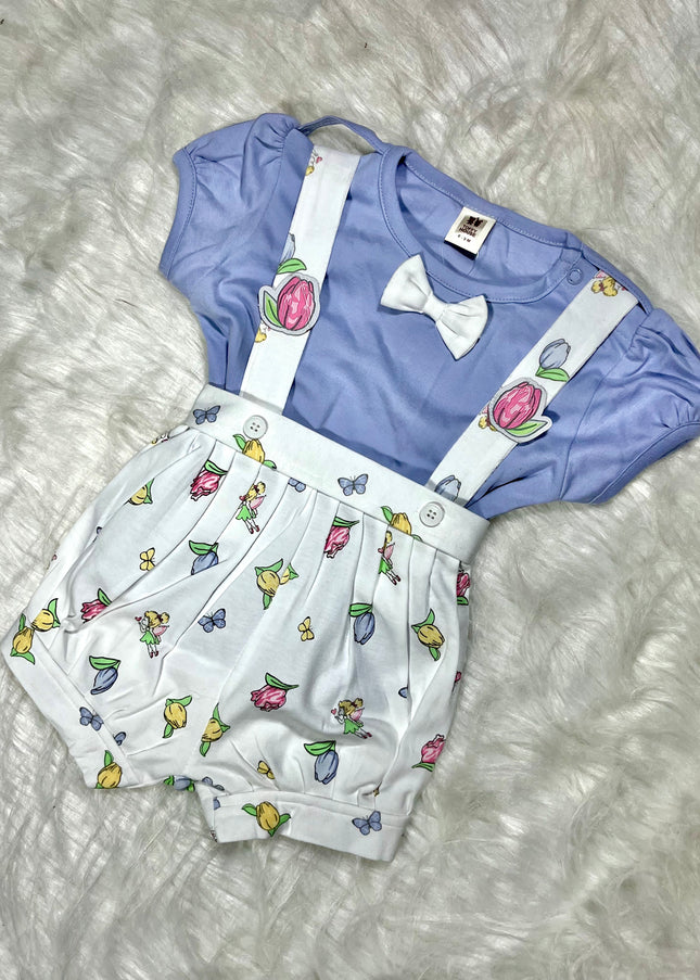 BLUE JUMPSUIT Baby Girls Floral Print Jumpsuit Romper with Bow | Cute Summer Outfit for Infants