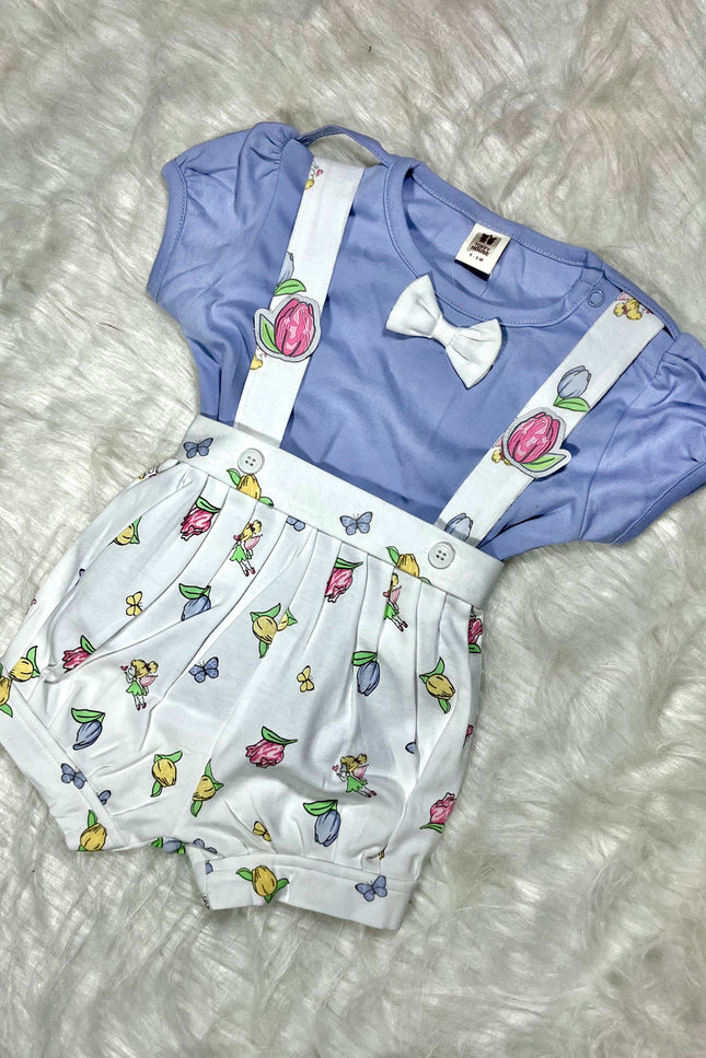 BLUE JUMPSUIT Baby Girls Floral Print Jumpsuit Romper with Bow | Cute Summer Outfit for Infants