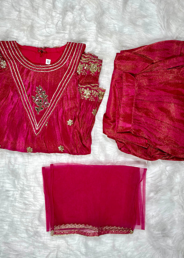 He and She Girls Embroidered Palazzo Set | Stylish Ethnic Kurti Palazzo Dress for Girls