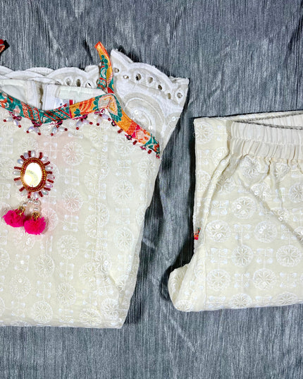 Girls Cream Ethnic Kurta Set with Pants – Festive Wear Outfit | He & She