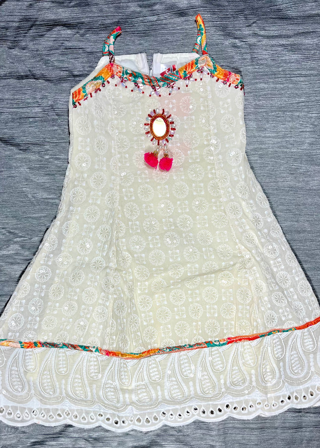 Girls Cream Ethnic Kurta Set with Pants – Festive Wear Outfit | He & She