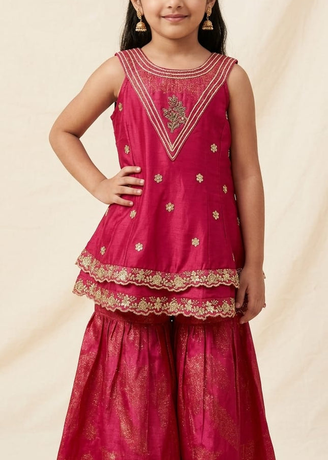 He and She Girls Embroidered Palazzo Set | Stylish Ethnic Kurti Palazzo Dress for Girls