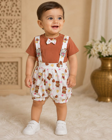 Baby Girls Teddy Print Jumpsuit Romper with Bow | Cute Casual Outfit for Kids