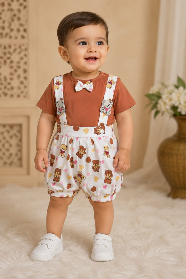 Baby Girls Teddy Print Jumpsuit Romper with Bow | Cute Casual Outfit for Kids