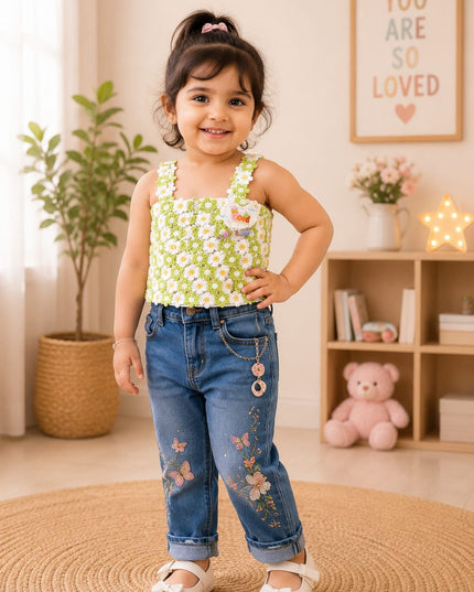 Girls Floral Crochet Sleeveless Top | Stylish Summer Top for Kids