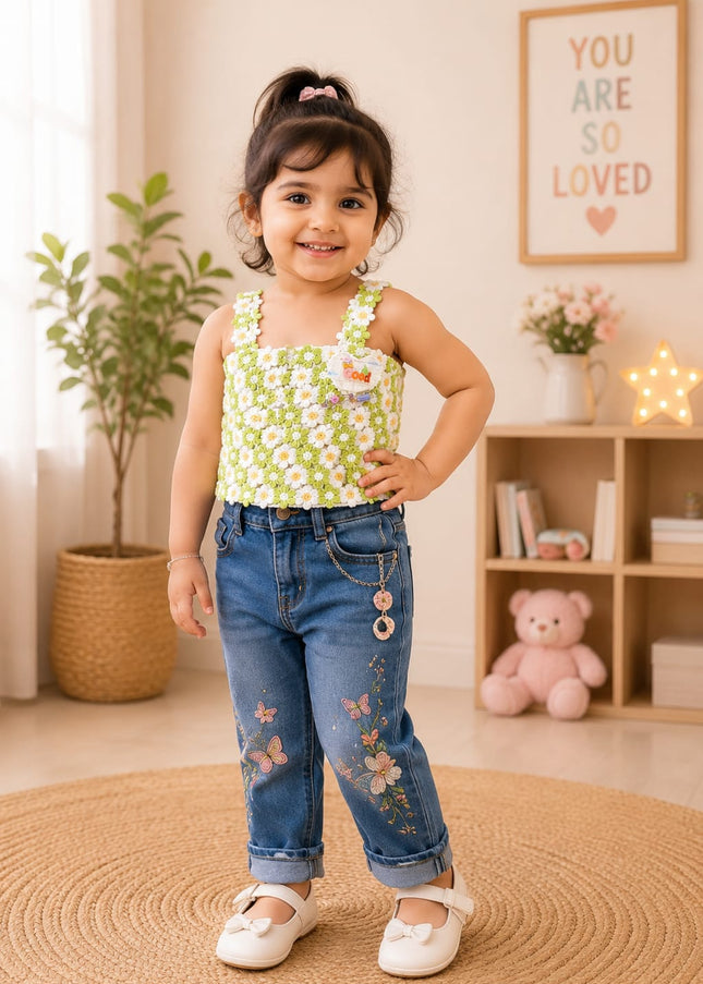 Girls Floral Crochet Sleeveless Top | Stylish Summer Top for Kids
